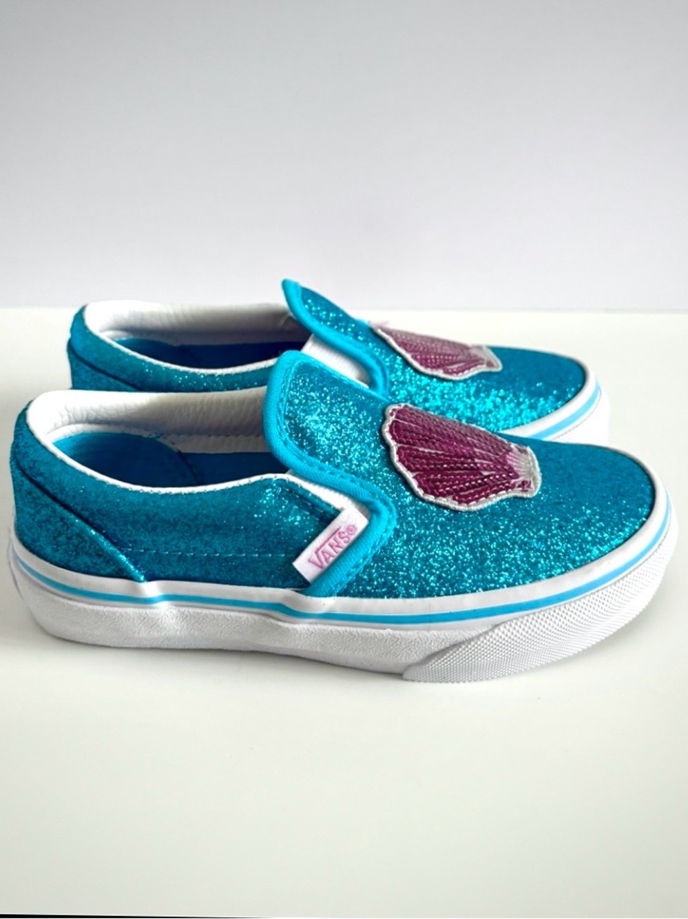 NWT Vans Mermaid Seashell Glitter Slip‑Ons | Toddler 10.5 | Aqua Teal Sparkle - Picture 3 of 11